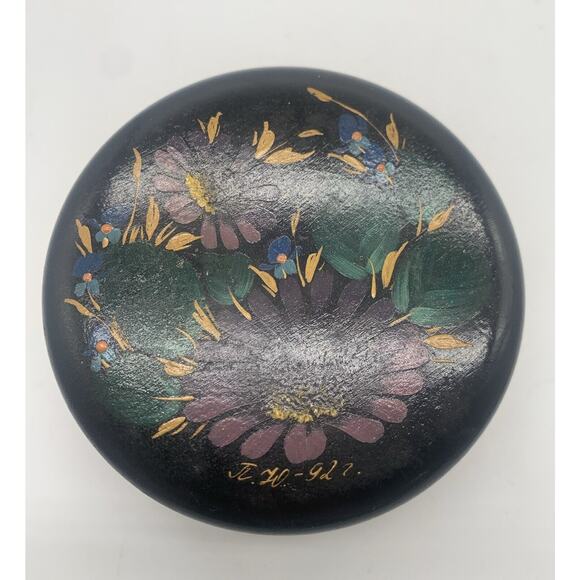 Vtg MCM Russian Handpainted Lacquered Floral Trinket Box Signed - Picture 6 of 6